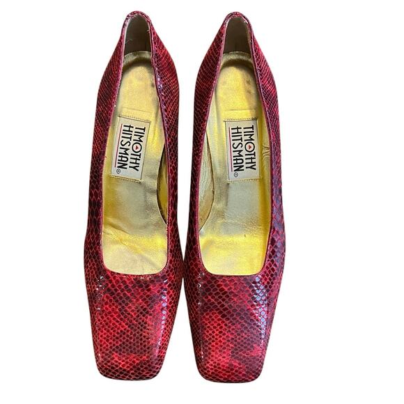 Vintage Timothy Hitsman Red Reptile Print Leather Heels Women’s Size 7.5M Italy - Picture 2 of 9